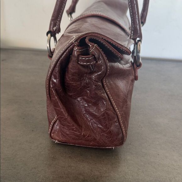 VINTAGE Helen Welsh Brown Leather Shoulder Handbag Silver-Tone Casual Baguette - Picture 3 of 12